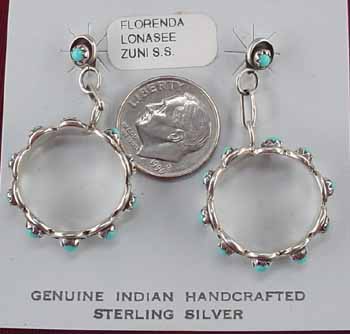 Navajo Turquoise and Sterling Silver Earrings Florenda Lonasee 